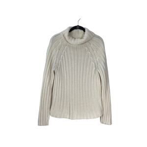 Express Sweater Size Large White Wool Blend Long Sleeve Chunky Knit Turtleneck